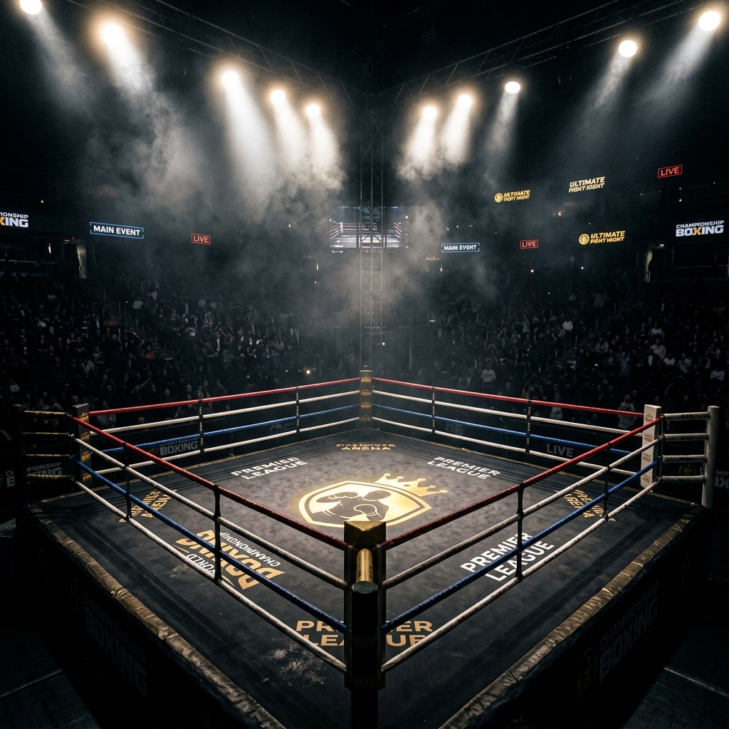 Golden boxing arena ring